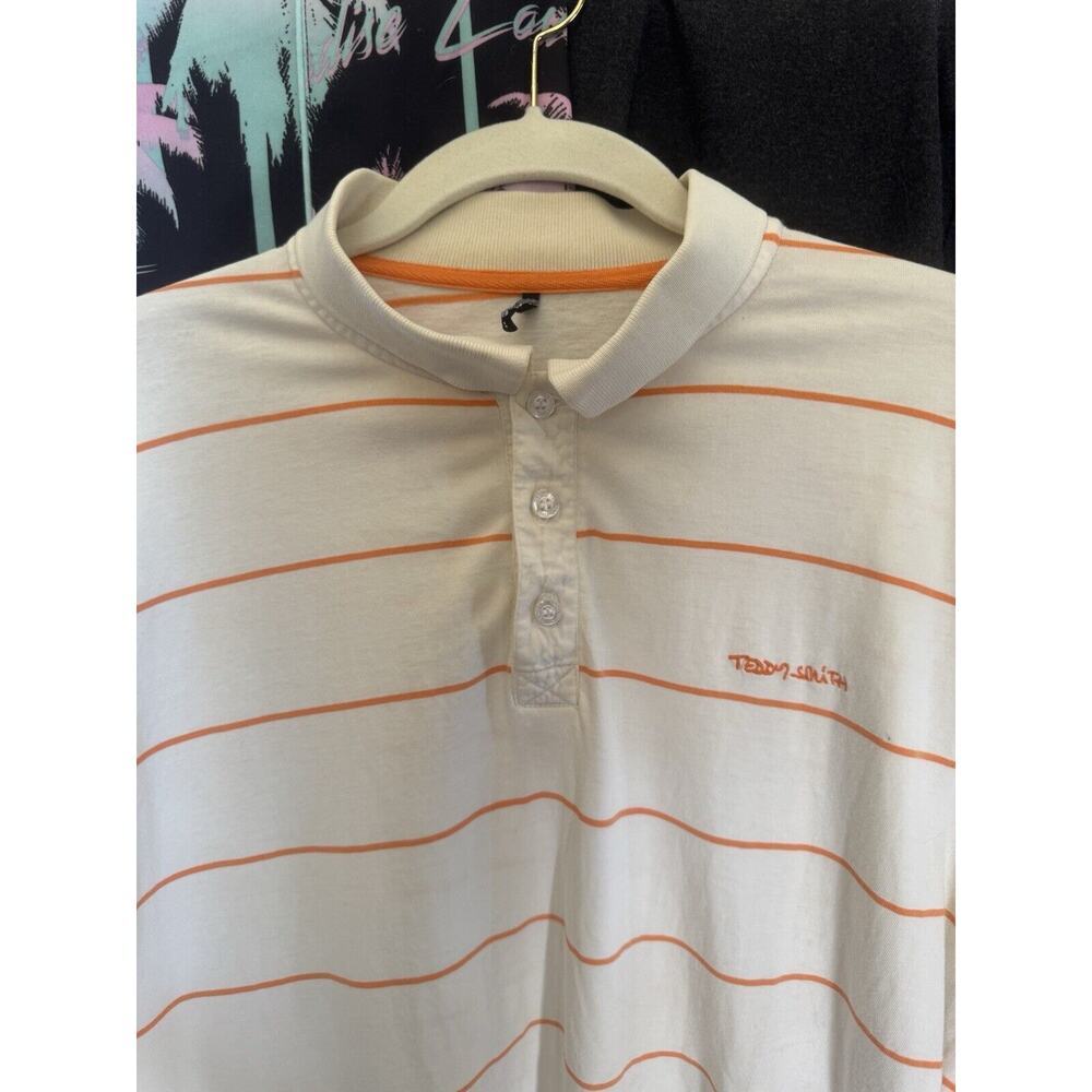 Teddy Smith Men's Short Sleeve‎ Dress Up Casual Orange & Cream Shirt Size XL